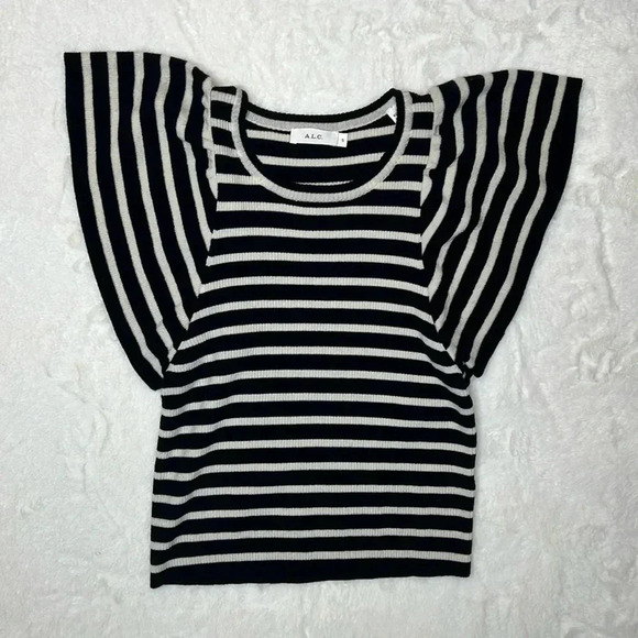 A.L.C. Flutter Sleeve Striped Top In Midnight/Blue small - Picture 4 of 8